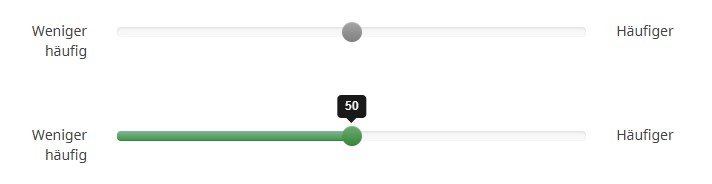 Ein Bild von zwei Schiebereglern. Der obere zeigt einen grauen Kreis, weil keine Antwort ausgewählt wurde. Der untere einen grünen Balken und Kreis, weil eine Antwort ausgewählt wurde.